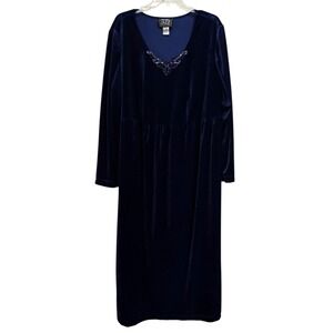 Vtg More Jazz Velvet Choir Dress Navy Blue Long Sleeve Formal Maxi Dress 18